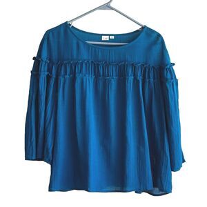 Gap Tiered Ruffle Blouse Size M Teal 3/4 Butterfly Sleeves Top
